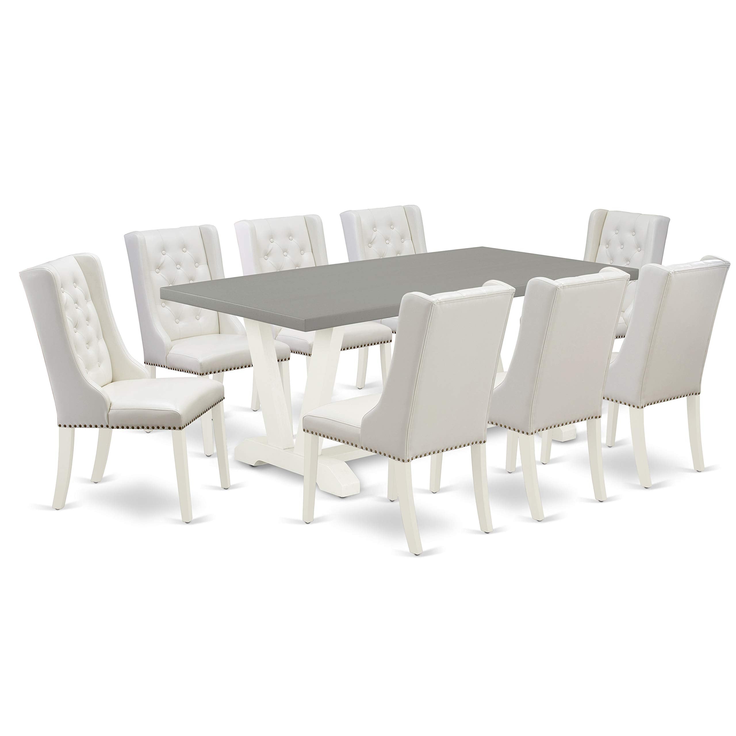 East West Furniture V097FO244-9 9 Piece Kitchen Table Set Includes a Rectangle Dining Table with V-Legs and 8 Light Grey Faux Leather Parsons Dining Chairs, 40x72 Inch, Multi-Color